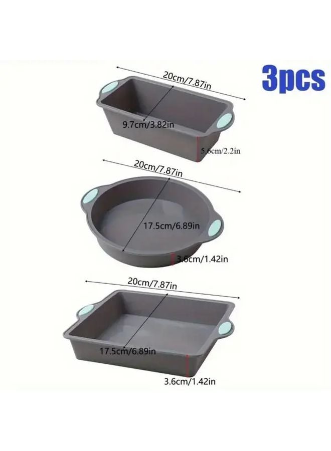 Grey 3pcs Silicone Baking Set Heat Resistant Non Stick Molds With Cake Box - Image 3
